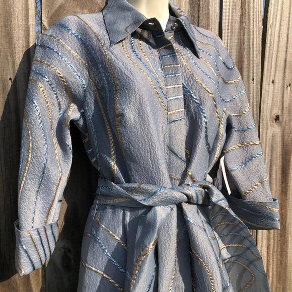 Rickie Freeman for Teri Jon NWT 6 Jacquard Metallic Abstract Dress Gown Blue - Picture 10 of 15